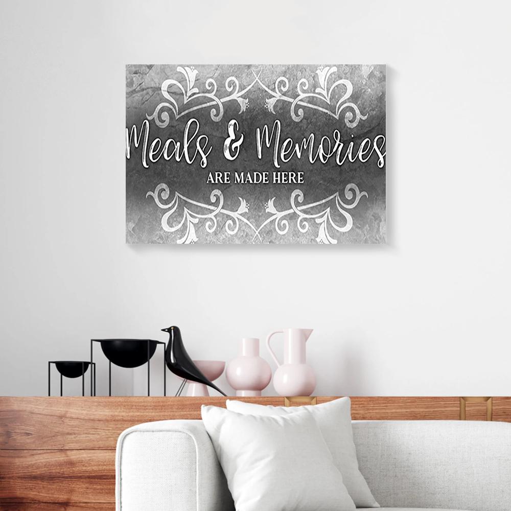 meals and memories are made grey kitchen canvas prints wall art decor 3899