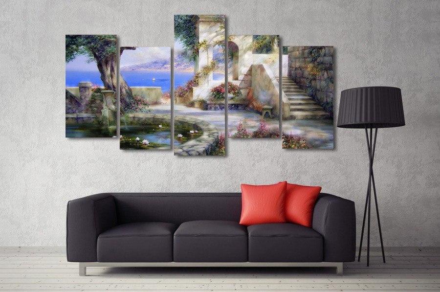mediterranean sailing abstract 5 panel canvas art wall decor 4830
