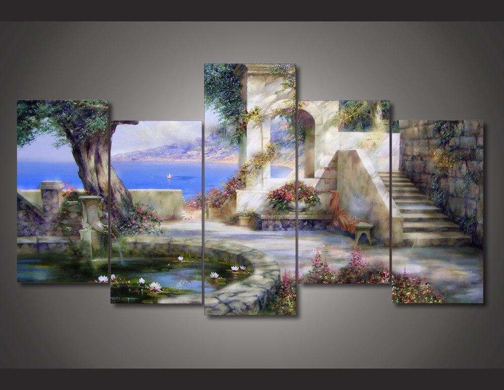 mediterranean sailing abstract 5 panel canvas art wall decor 8515