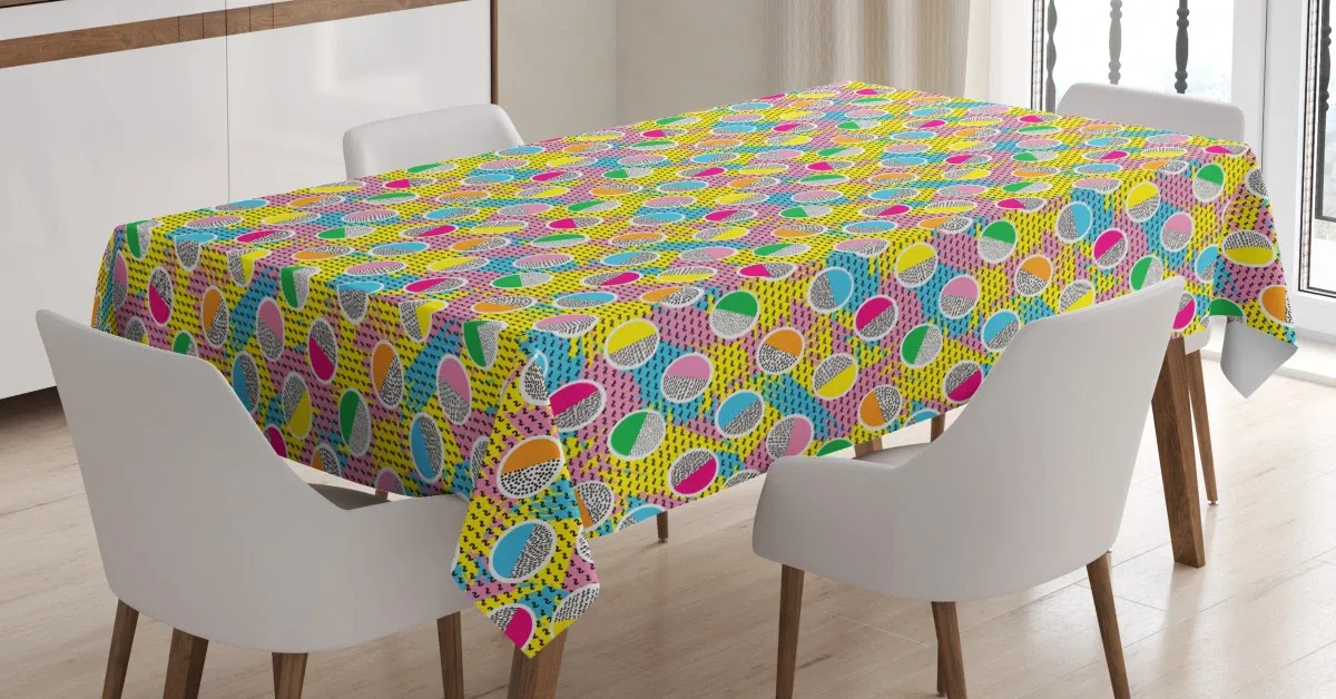 memphis style circles 80s 3d printed tablecloth table decor 8136