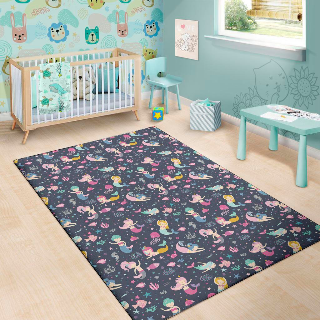 mermaid cartoon pattern print area rug floor decor 2970