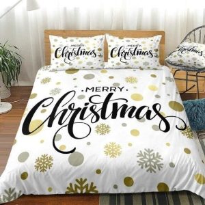 merry christmas gold snowflake pattern duvet cover bedding set 8417