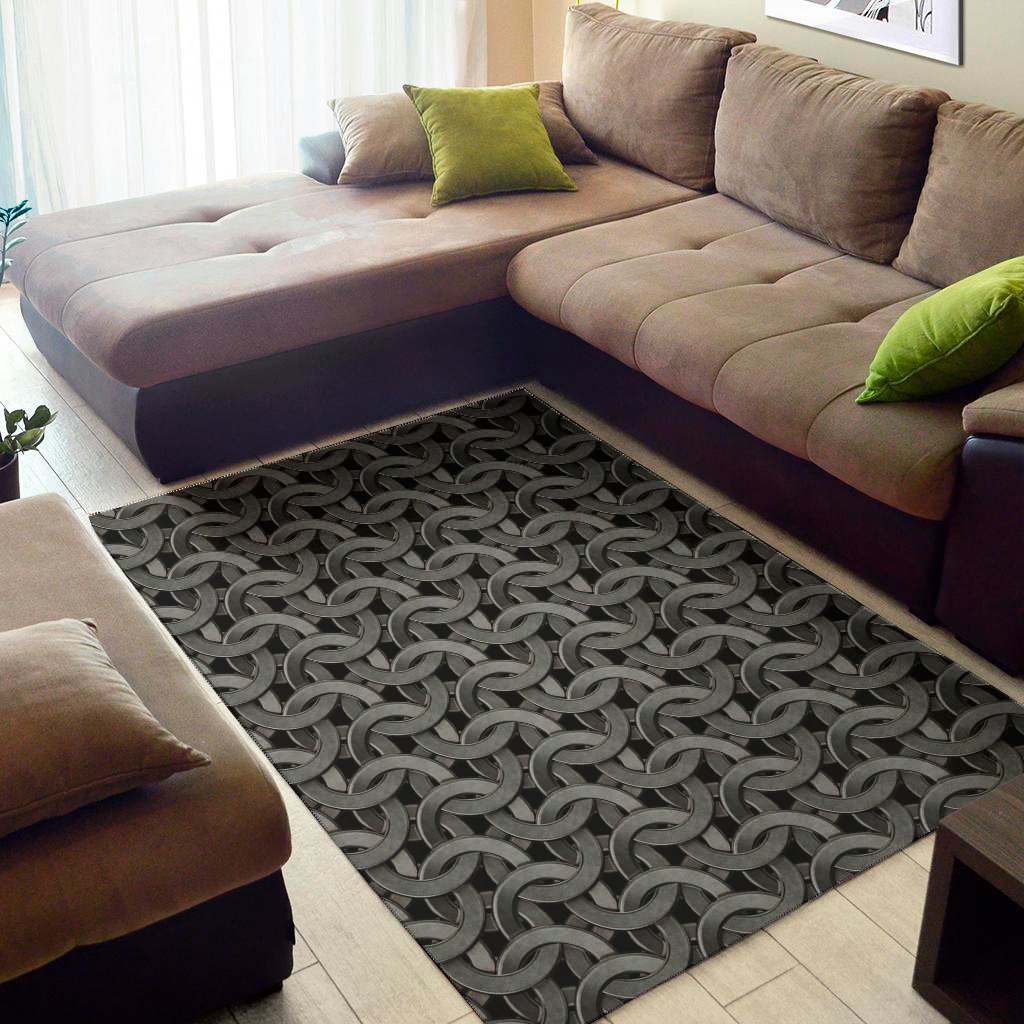 metal chainmail pattern print area rug floor decor 4079