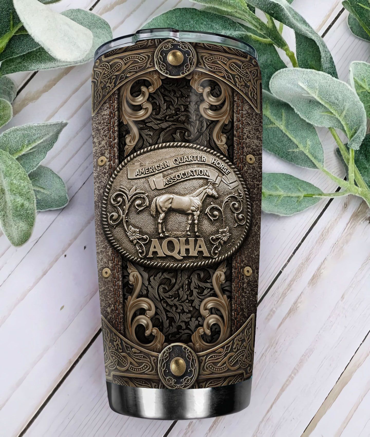 metal style american quarter horse personalized stainless steel tumbler 2412