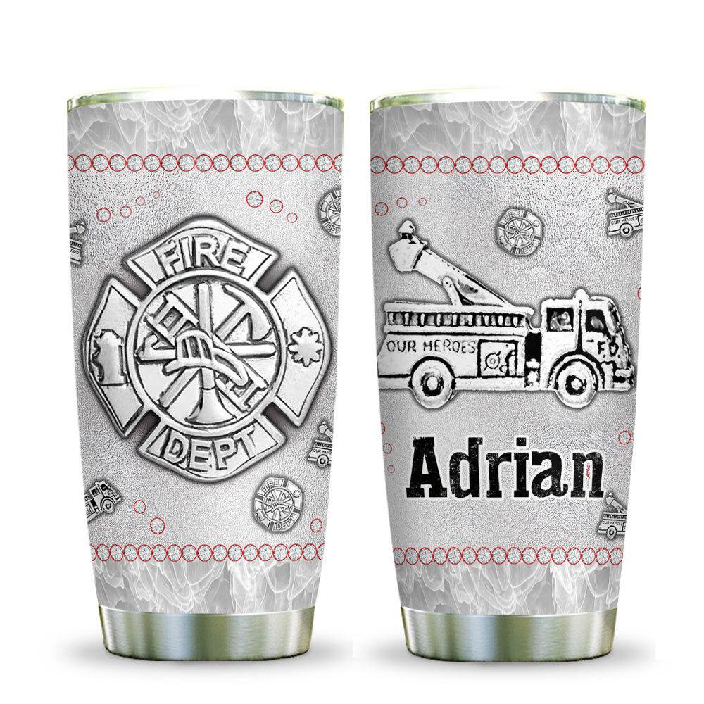 metal style firefighter firetruck personalized stainless steel tumbler 6729
