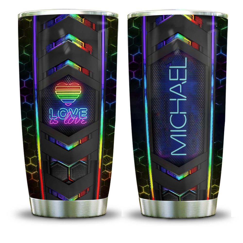 metal style lgbt love is love personalized stainless steel tumbler 7176