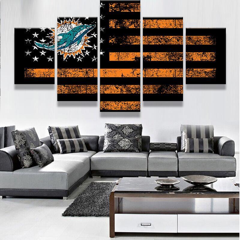 miami dolphins usa flag abstract 5 panel canvas art wall decor 1258