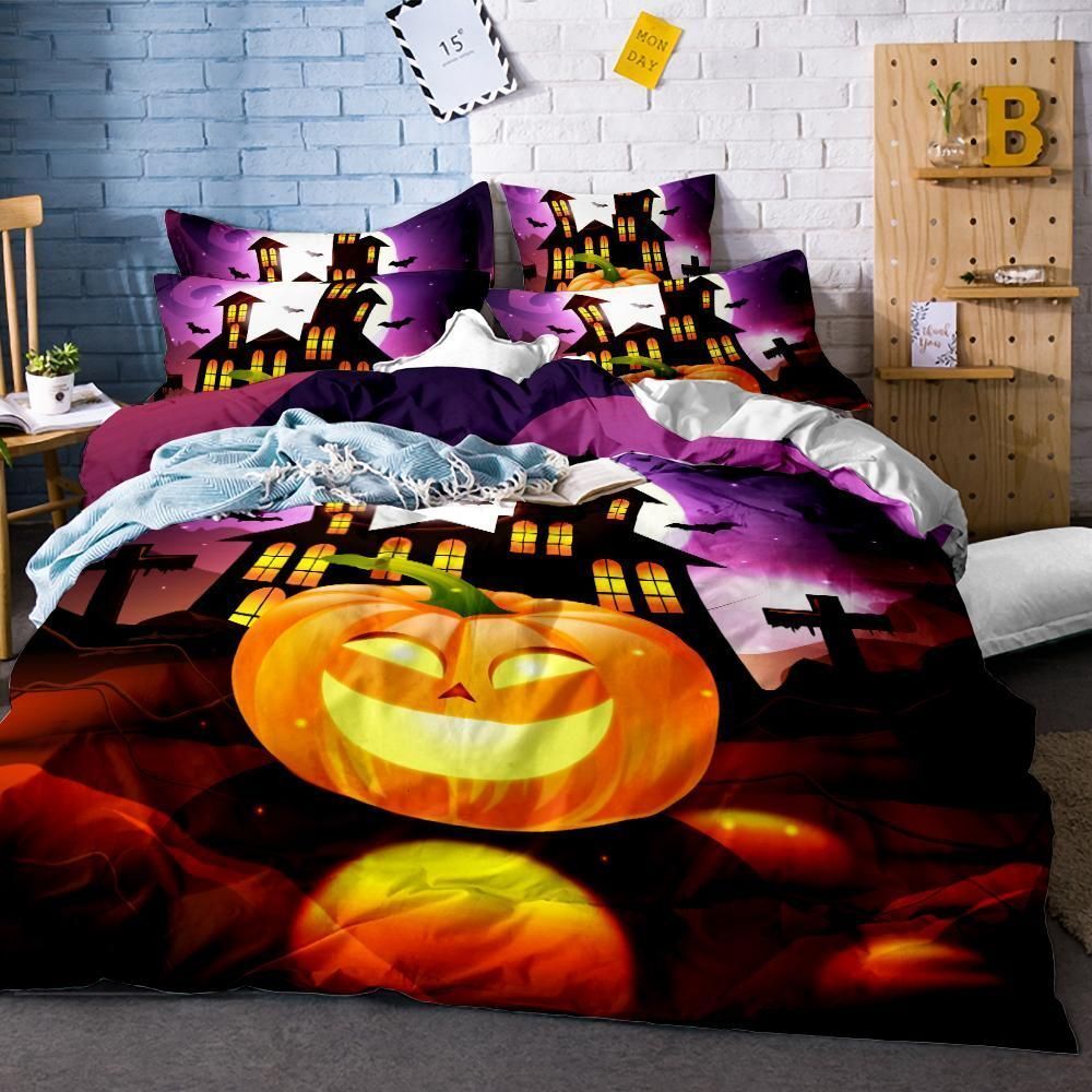 Microfiber Halloween Pumpkin Smile Bedding Set Bedroom Decor microfiber halloween pumpkin smile bedding set bedroom decor 1454