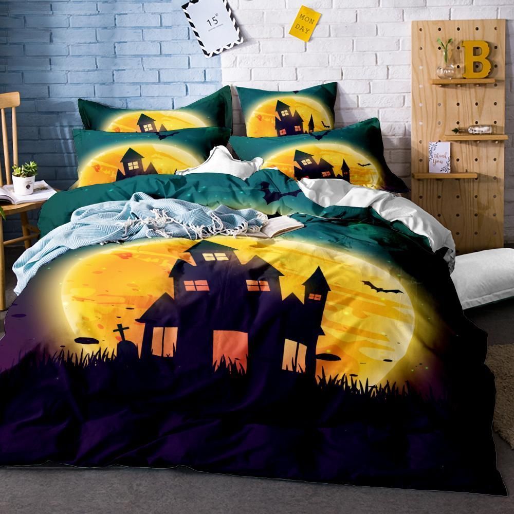 Microfiber Halloween Pumpkin Smile Bedding Set Bedroom Decor microfiber halloween pumpkin smile bedding set bedroom decor 3375