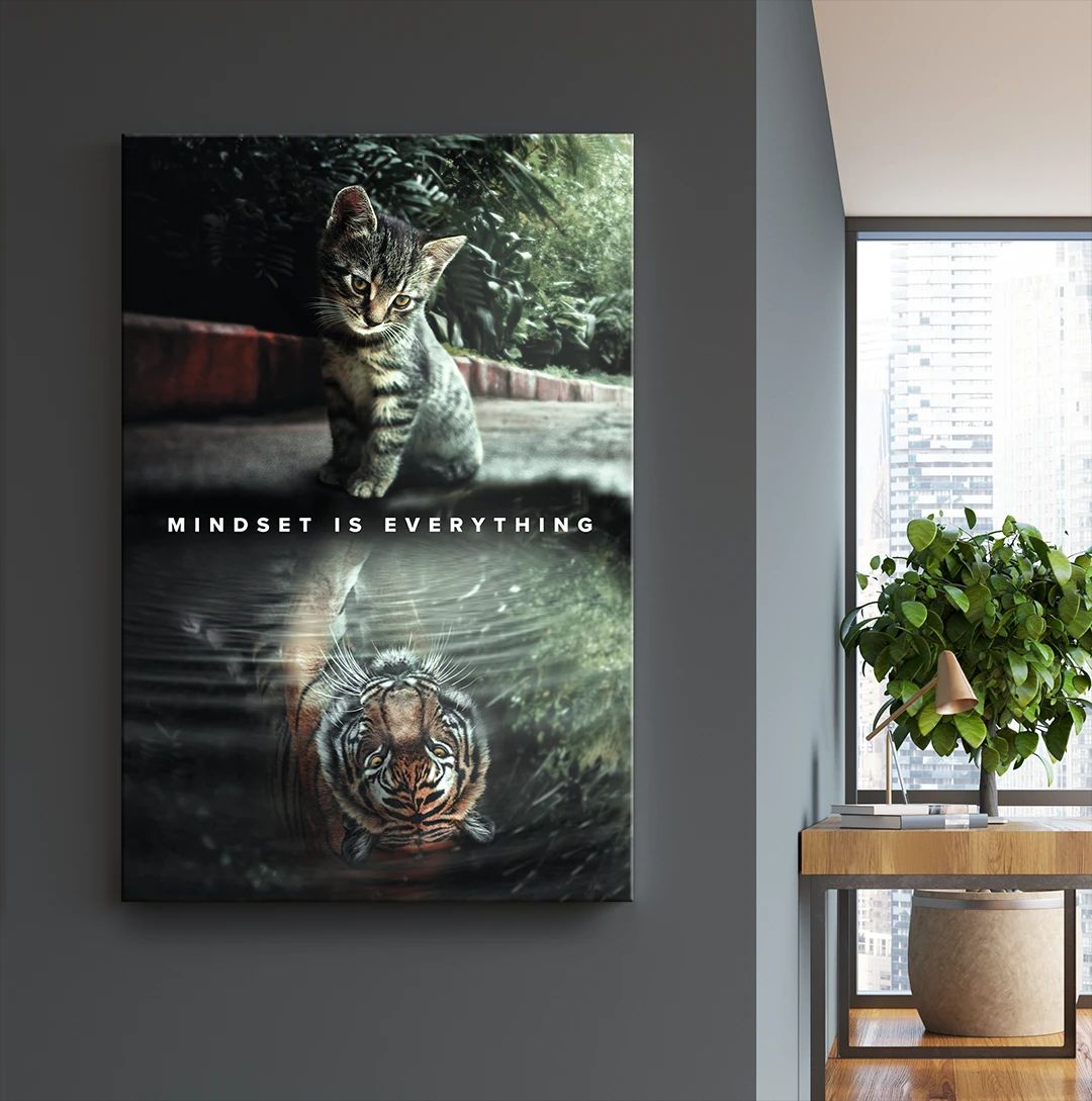 mindset is everything litte cat motivational canvas print wall art decor 2354