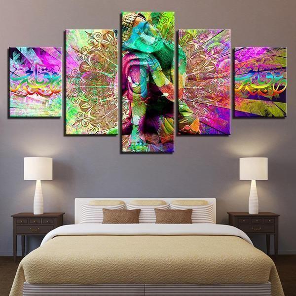 modular psychedelic mandala abstract 5 panel canvas art wall decor 3680