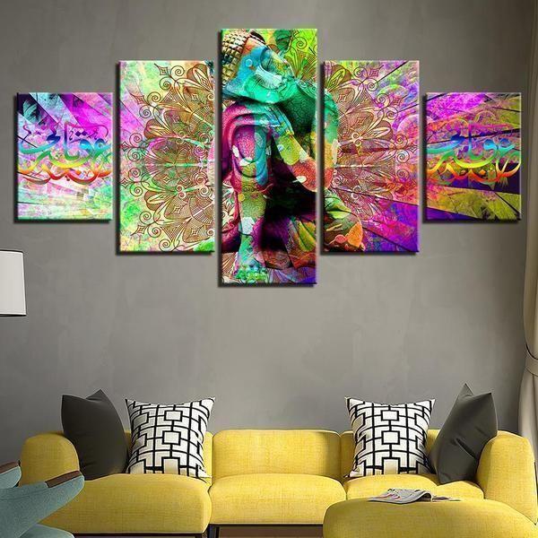 modular psychedelic mandala abstract 5 panel canvas art wall decor 8518