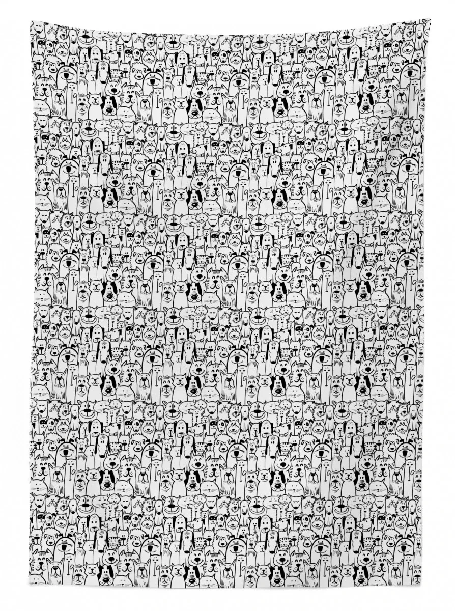 monochrome doodle art animals 3d printed tablecloth table decor 5657