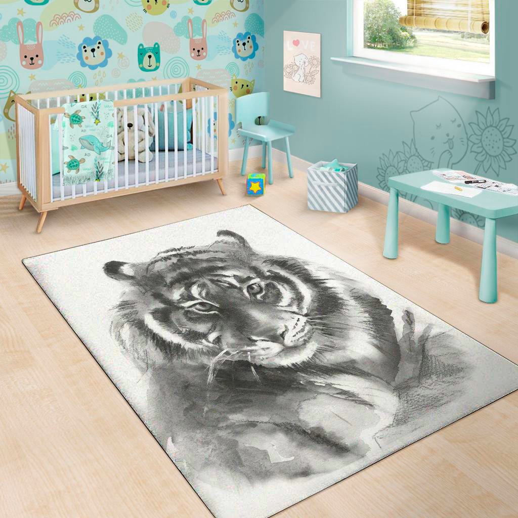 monochrome watercolor white tiger print area rug floor decor 5600