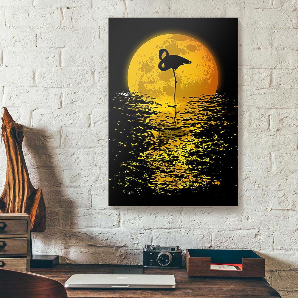 moon flamingo canvas prints wall art decor 1012