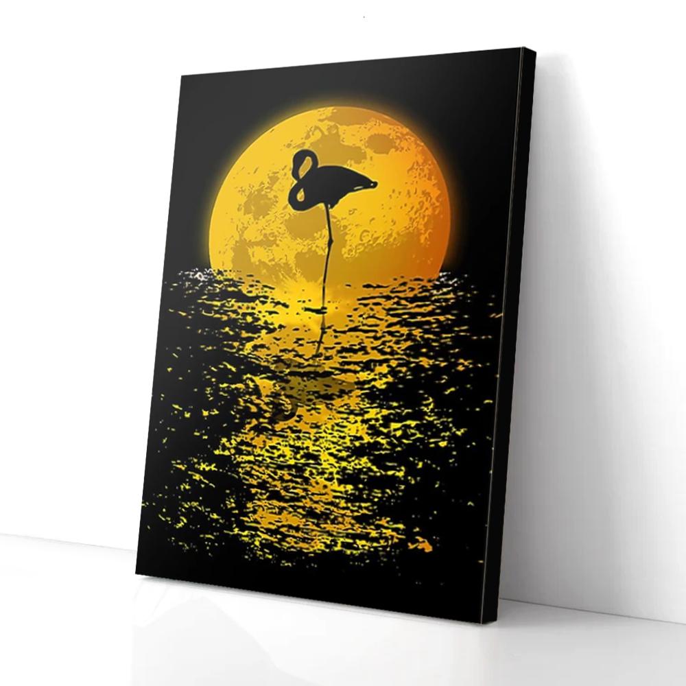 moon flamingo canvas prints wall art decor 2653