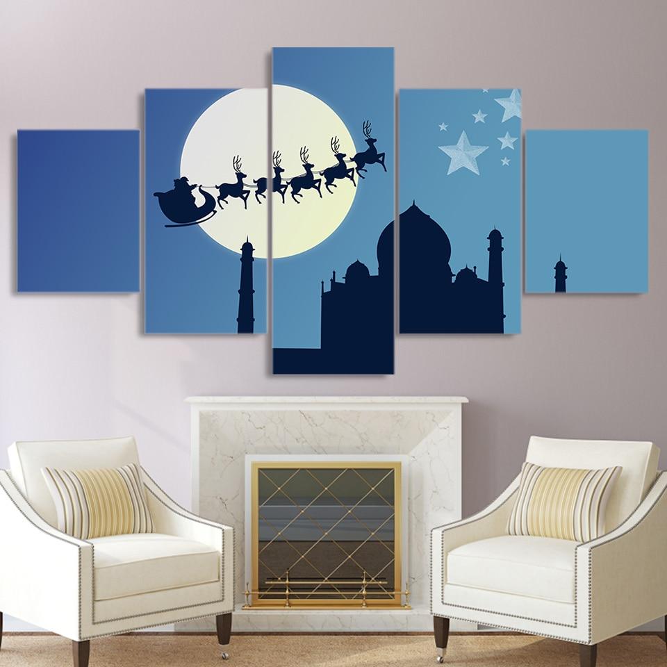 moon night santas sleigh abstract 5 panel canvas art wall decor 6856
