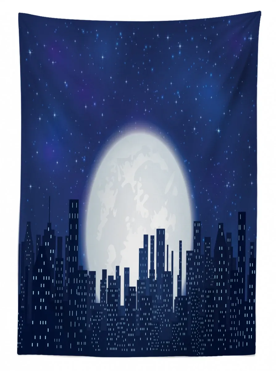 moon stars and city 3d printed tablecloth table decor 4731