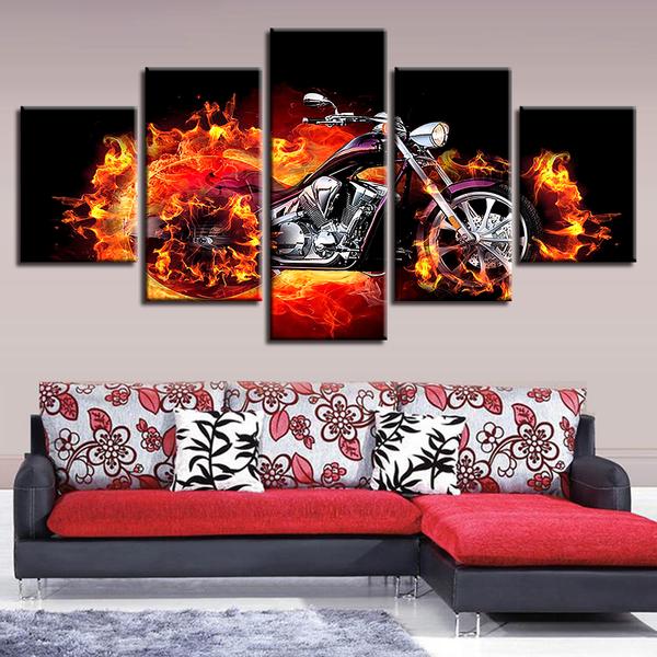 motorcycle tank fenders bike fire abstract 5 panel canvas art wall decor 1217