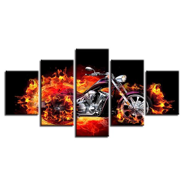 motorcycle tank fenders bike fire abstract 5 panel canvas art wall decor 4035
