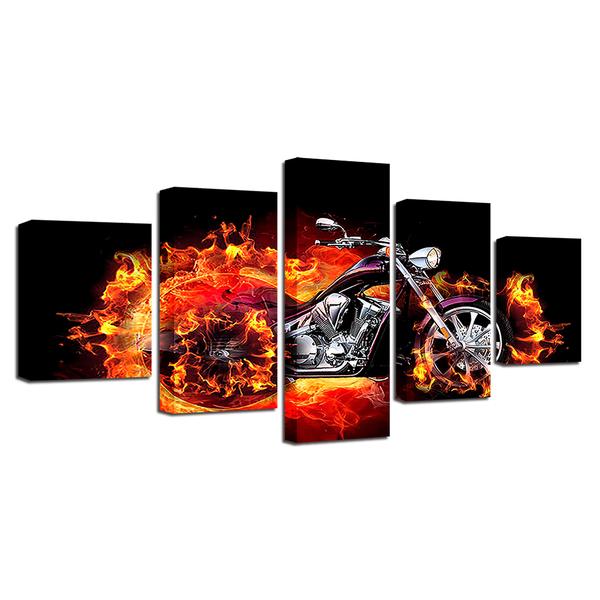 motorcycle tank fenders bike fire abstract 5 panel canvas art wall decor 4267