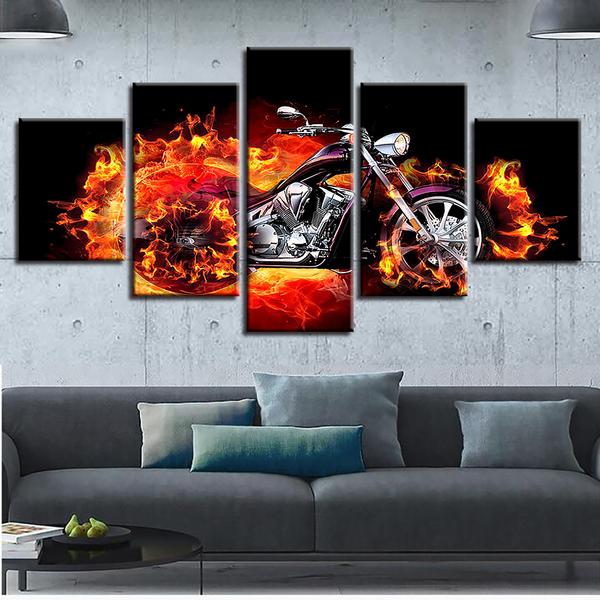 motorcycle tank fenders bike fire abstract 5 panel canvas art wall decor 7330