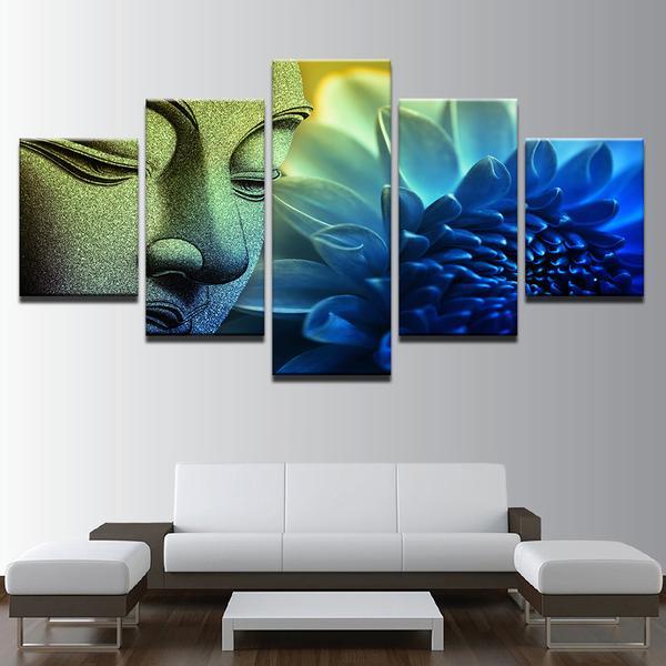 Multi-Color Buddha Lotus Buddhism - Abstract Religion 5 Panel Canvas Art Wall Decor multi color buddha lotus buddhism abstract religion 5 panel canvas art wall decor 7543