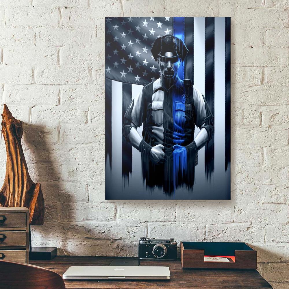 my hero wears blue thin american flag canvas wall art 5639