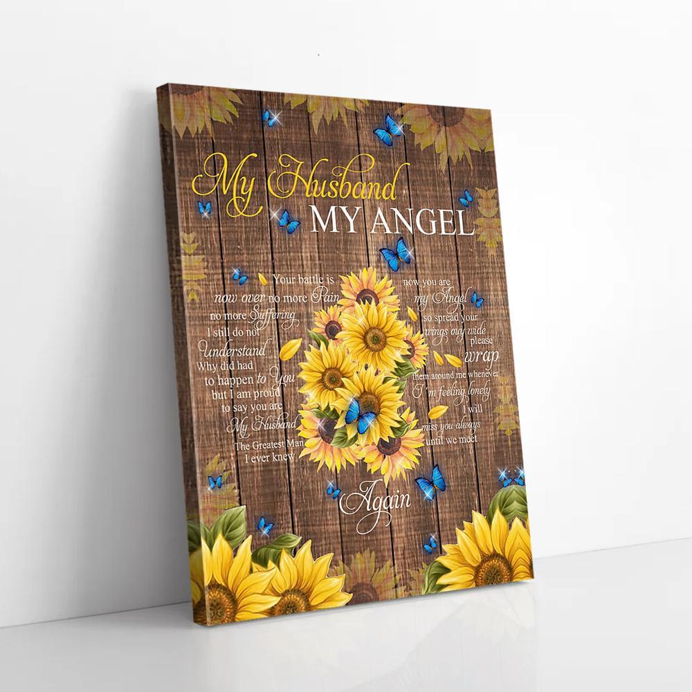 My Husband Angel Sunflower Blue Butterfly Canvas Prints - Wall Art Decor my husband angel sunflower blue butterfly canvas prints wall art decor 4085