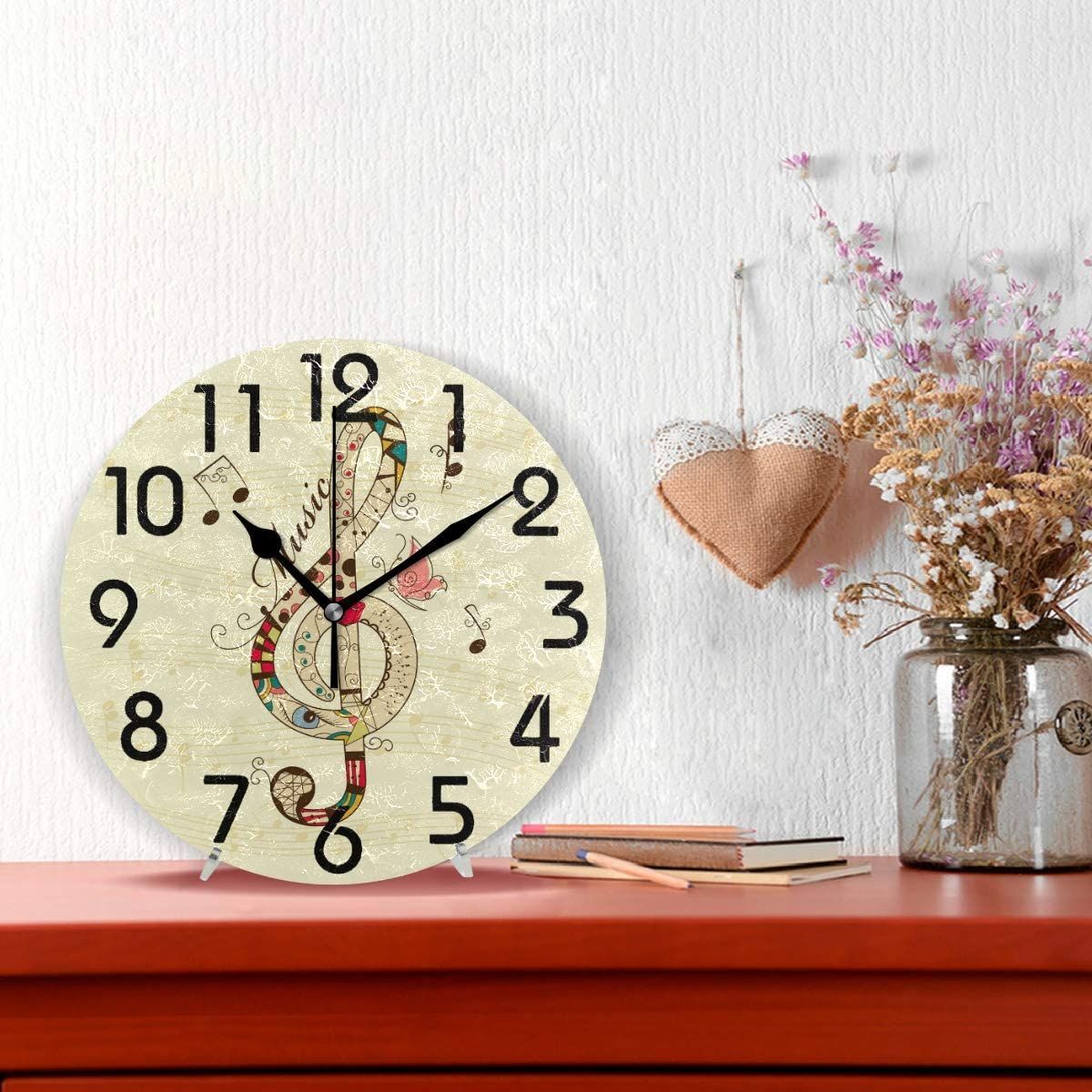 naanle chic treble clef pattern musical note print round wall clock 1381