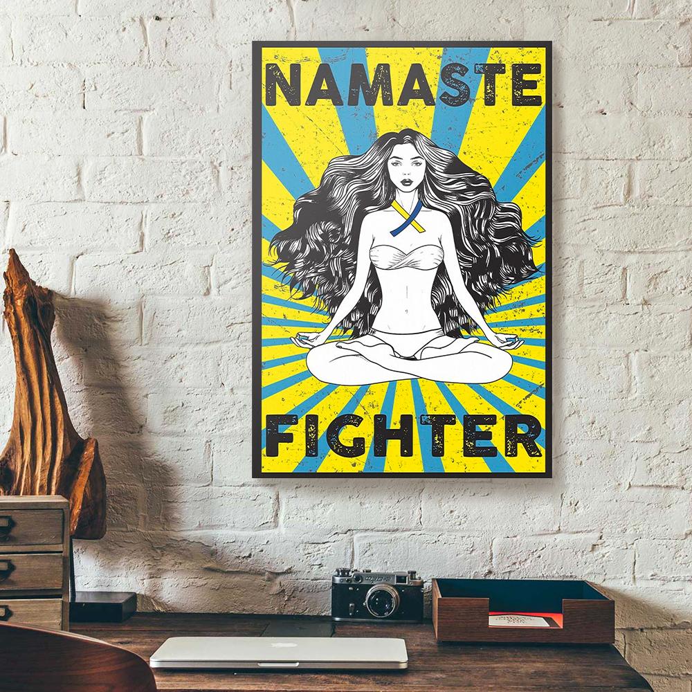 namaste down warrior fighter yoga canvas prints wall art decor 8984