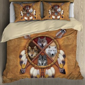 native american boho wolf dreamcatcher brown theme duvet cover bedding set bedroom decor 5315