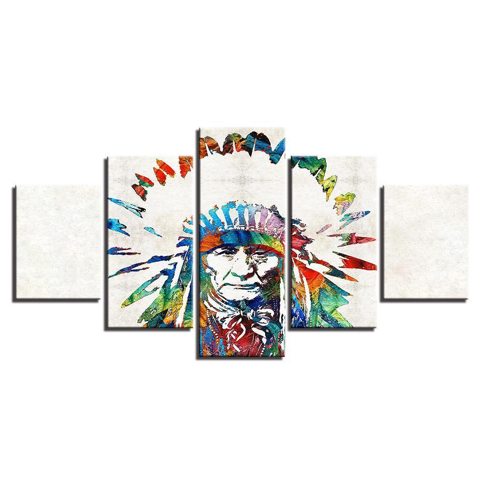 native american indian feather abstract 5 panel canvas art wall decor 4350