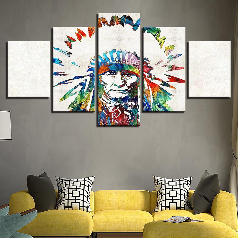 native american indian feather abstract 5 panel canvas art wall decor 4890