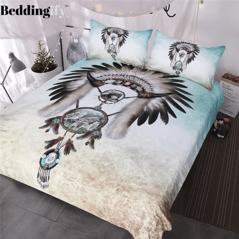 Native American Wolf Dreamcatcher Duvet Cover Bedding Set native american wolf dreamcatcher duvet cover bedding set 8402
