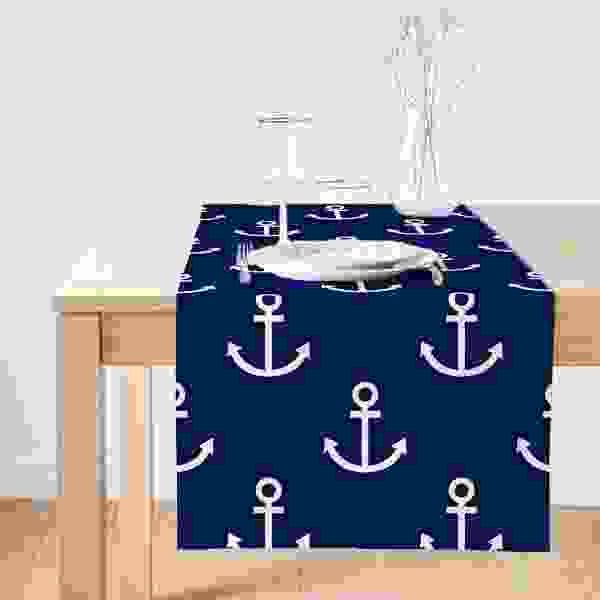 nautical anchor on stripe nice background printed table runner 1077