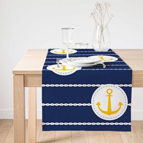 nautical anchor on stripe nice background printed table runner 1814