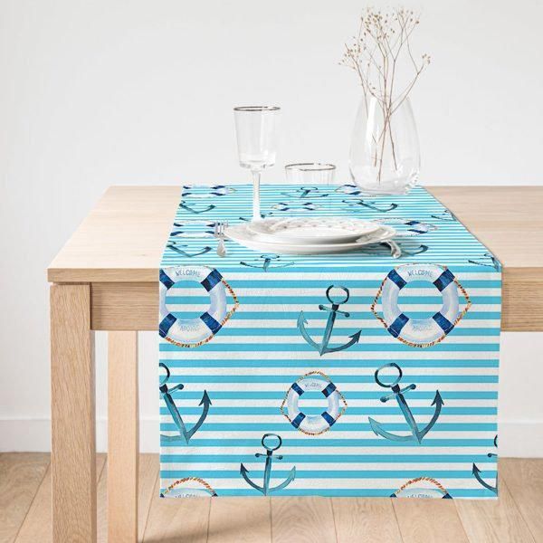 nautical anchor on stripe nice background printed table runner 3662