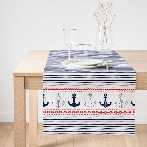 nautical anchor on stripe nice background printed table runner 8843