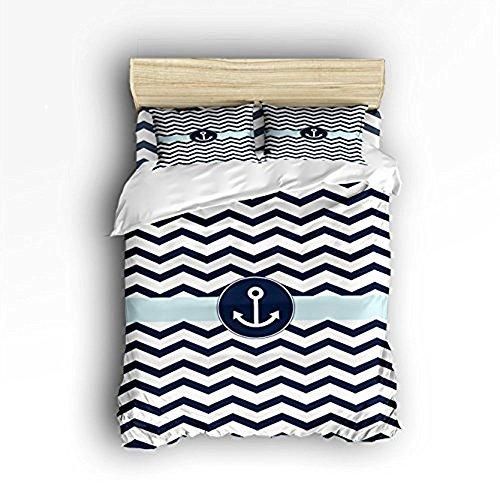 navy blue chevron with nautical anchor symbol duvet cover bedding set bedroom decor 7700