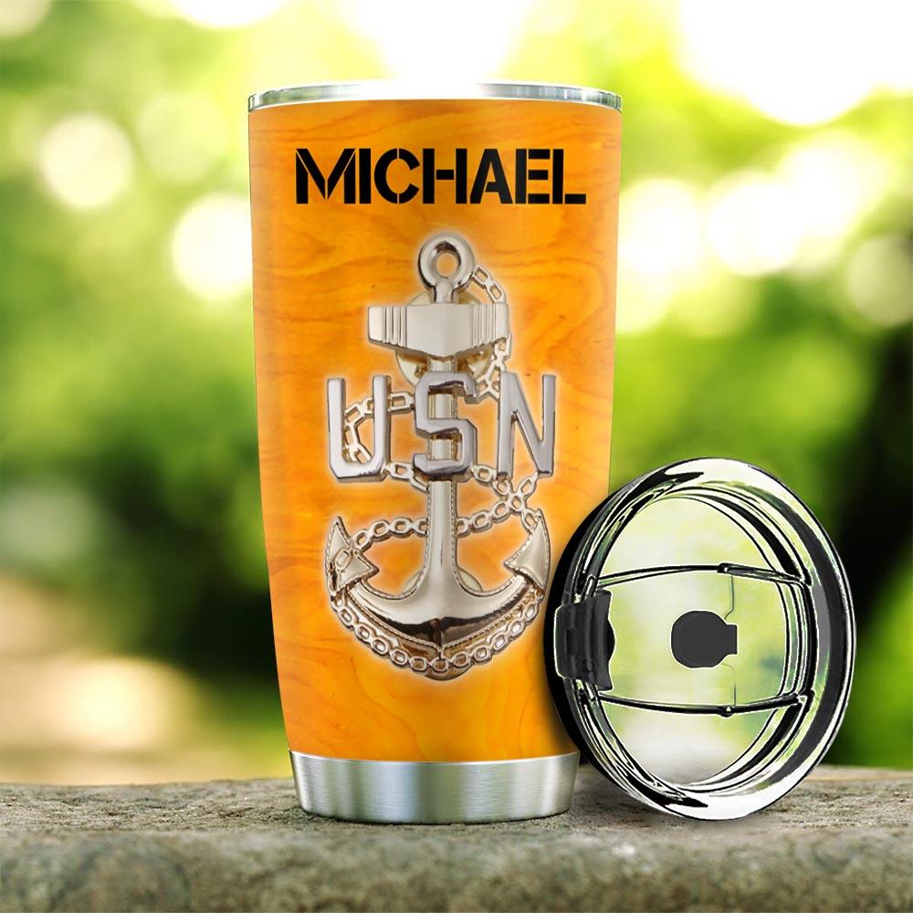 navy personalized stainless steel tumbler 1803
