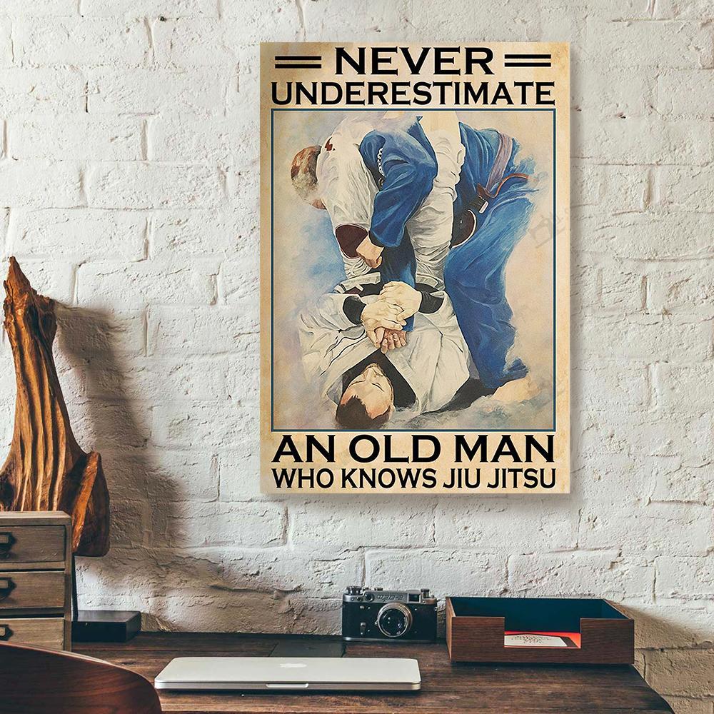 never underestimate an old man who knows jiu jitsu canvas prints wall art decor 4241