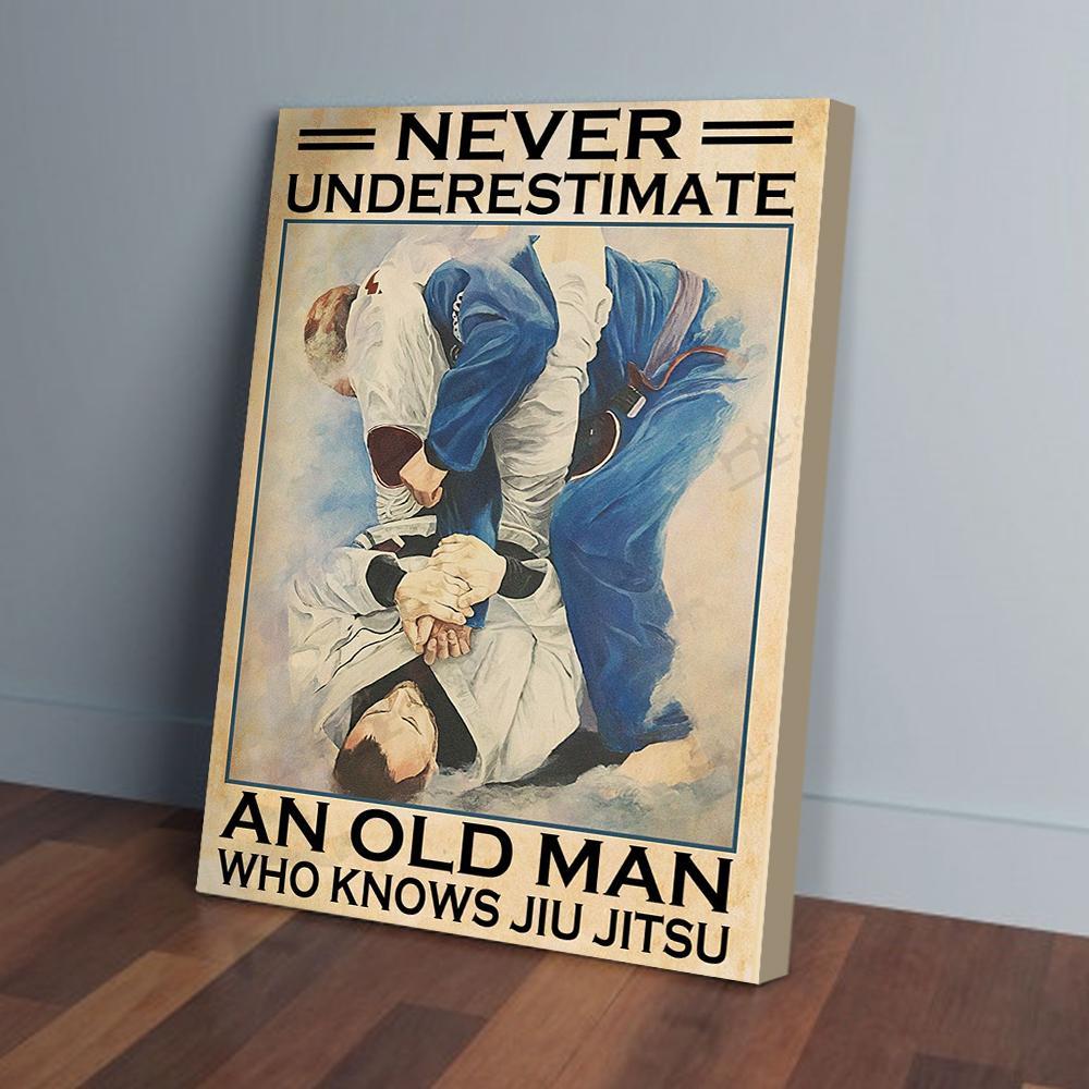 never underestimate an old man who knows jiu jitsu canvas prints wall art decor 7418