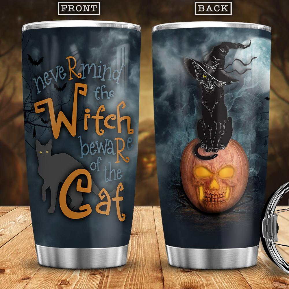 nevermind the witch beware of the cat stainless steel tumbler 7078