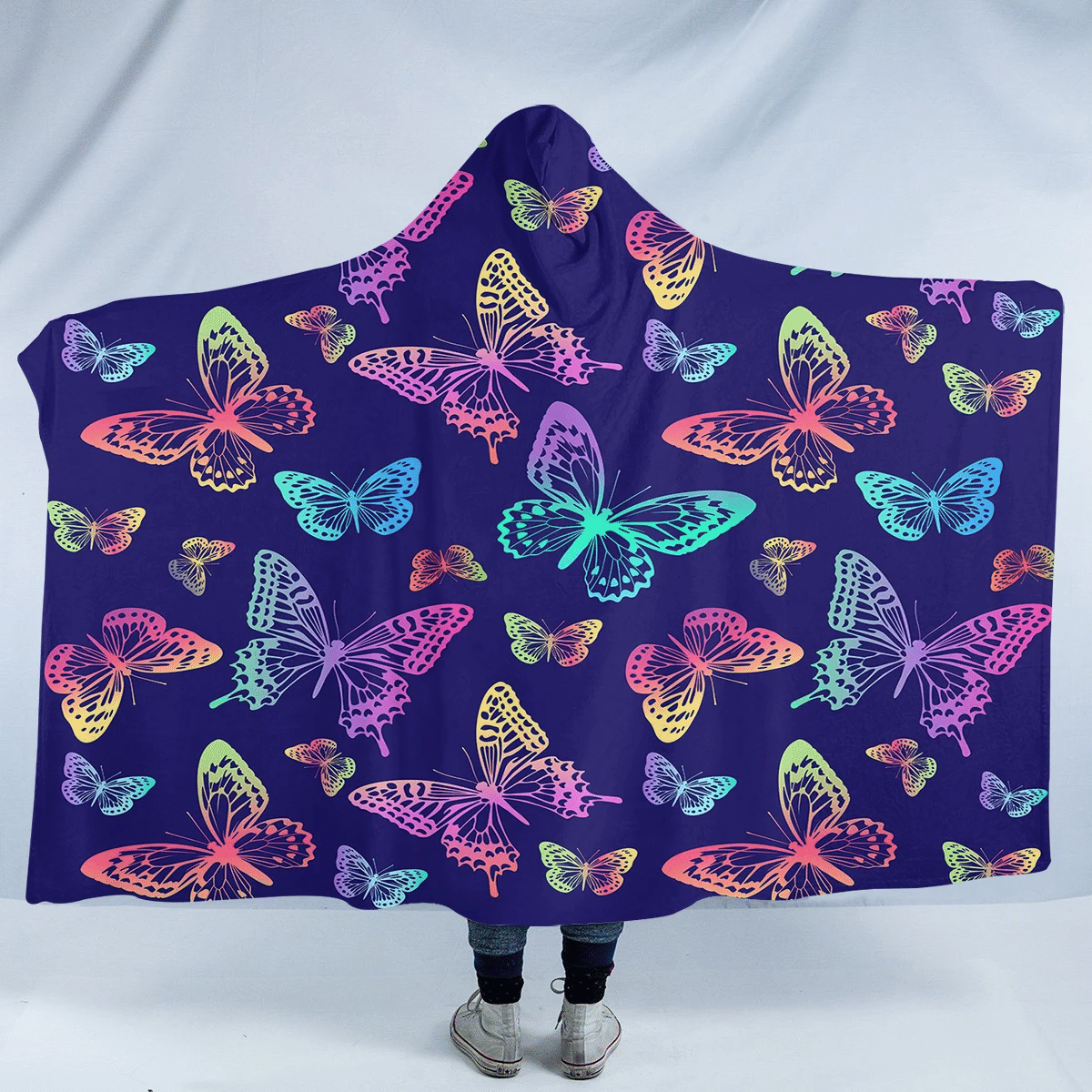Night Glow Butterflies SW0312 Hooded Blanket Cloak Blanket night glow butterflies sw0312 hooded blanket cloak blanket 4488