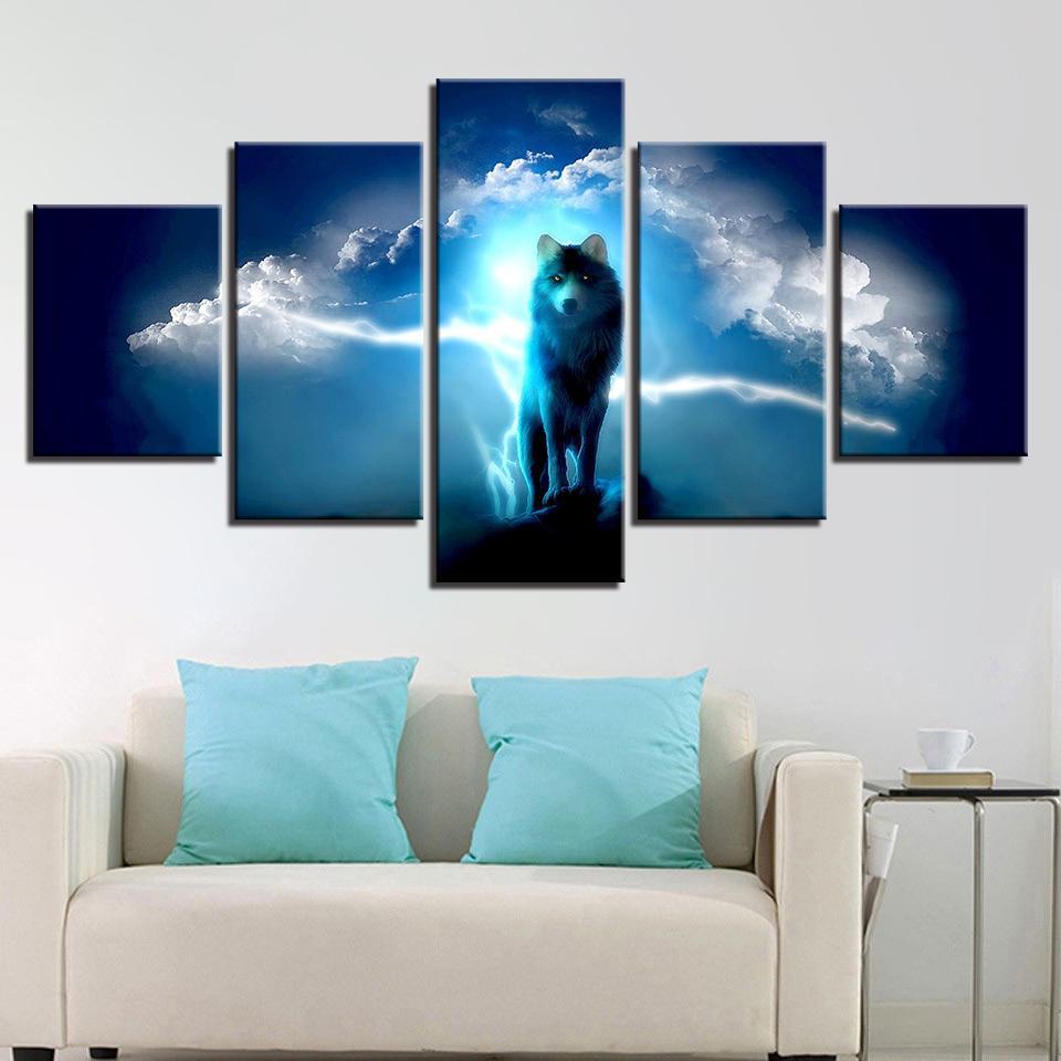 night wolf abstract animal 5 panel canvas art wall decor 2887