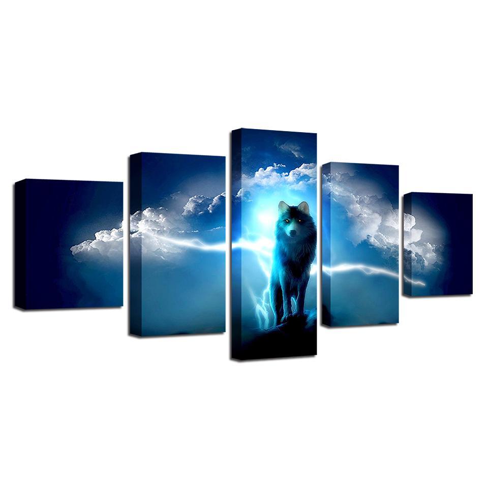 night wolf abstract animal 5 panel canvas art wall decor 7085