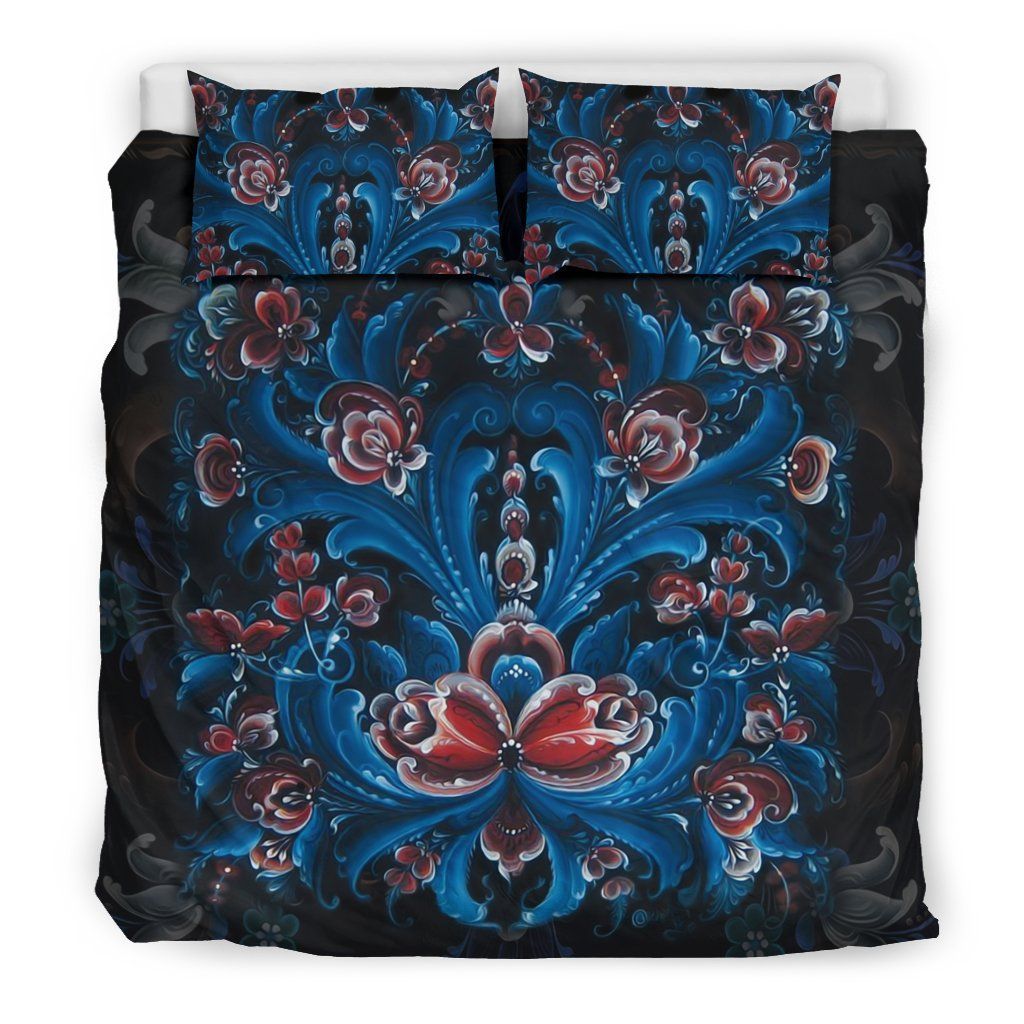 Norwegian Bedding Set With Rosemaling Art Bedding Set Bedroom Decor norwegian bedding set with rosemaling art bedding set bedroom decor 1371