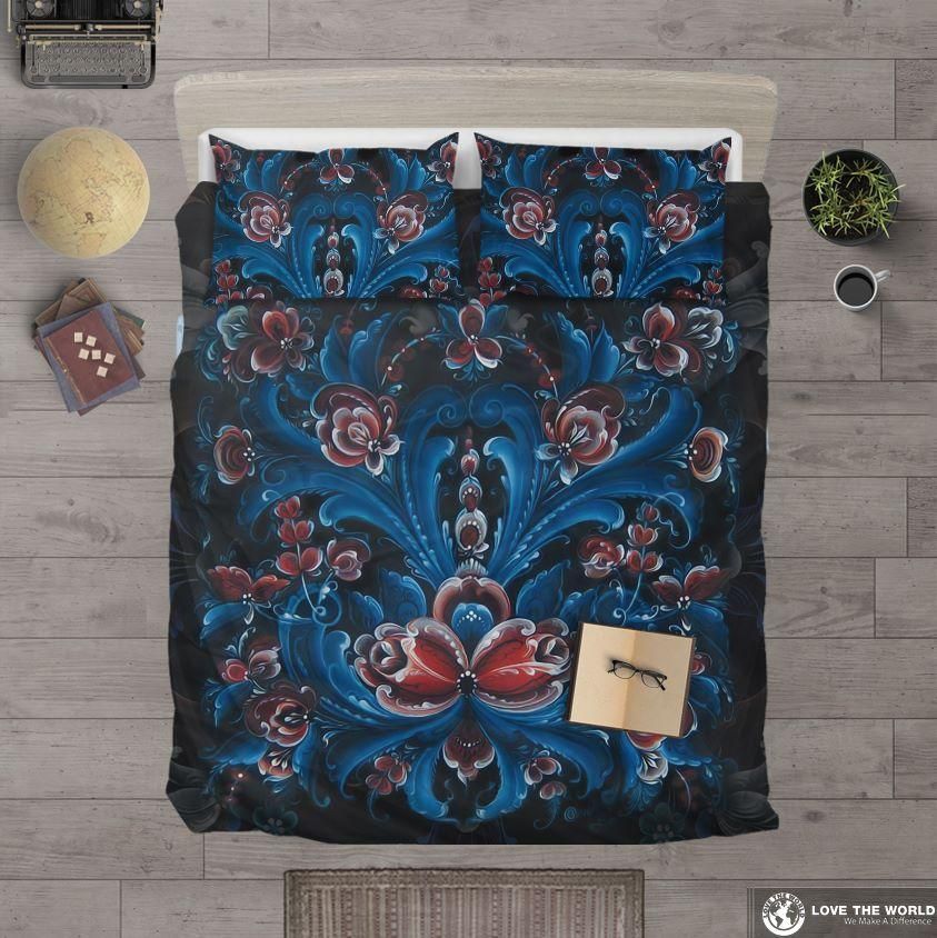 Norwegian Bedding Set With Rosemaling Art Bedding Set Bedroom Decor norwegian bedding set with rosemaling art bedding set bedroom decor 5183