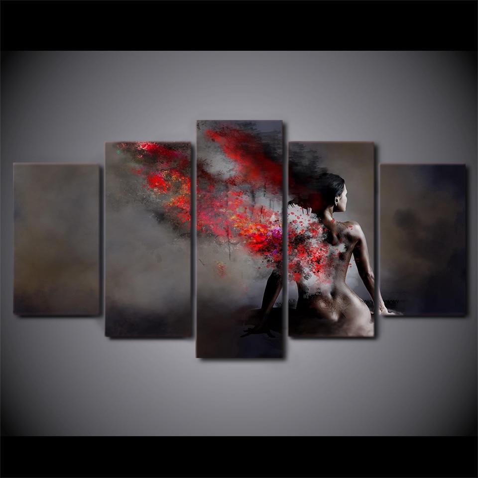nude girl back color abstract 5 panel canvas art wall decor 8622